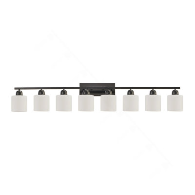 8-Light Bathroom Light Fixtures Over Mirror, 52inch Modern Matte Black Vanity Lights with White Frosted Glass Shade, Bathroom Wall Lamp Sconces for Mirror Bedroom, Living Room Hallway