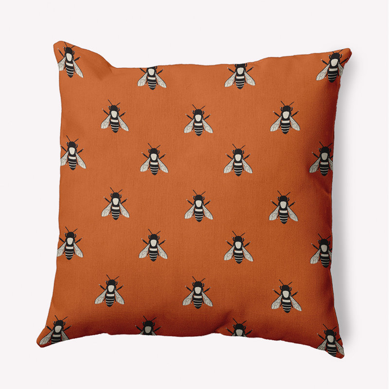 Coussin intérieur / extérieur Bee Buzz, Carré, H 18 po x l 18 po, Poussière d'orange