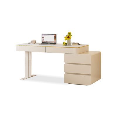 62.99" White Rectangular Manufactured Wood with 4 drawers desk