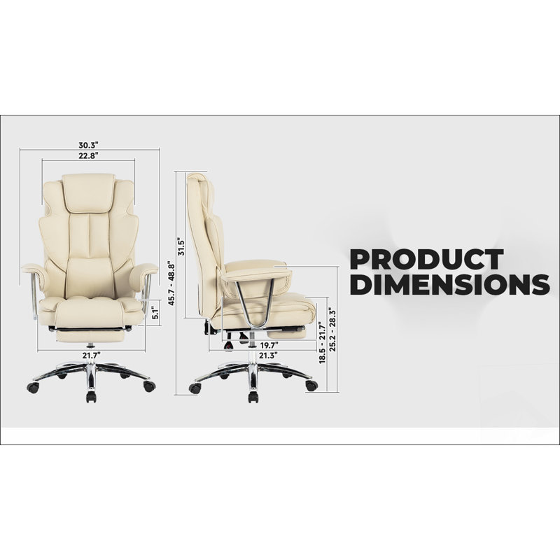 Office Chair, Big and Tall Executive Office Chair with Footrest, Leather Computer Chair, Ergonomic Reclining Chair High Back