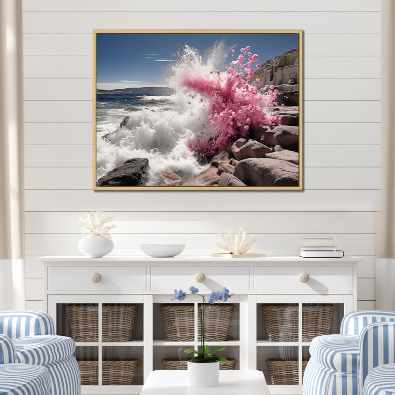 " Coastal Seashore Serenade I ", 30" H x 40" W x 1.5" D, Natural Floater Framed