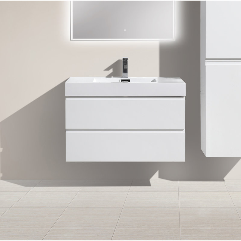 35.25'' Wall Mounted Single Bathroom Vanity Base Only, Dark Grey Oak
