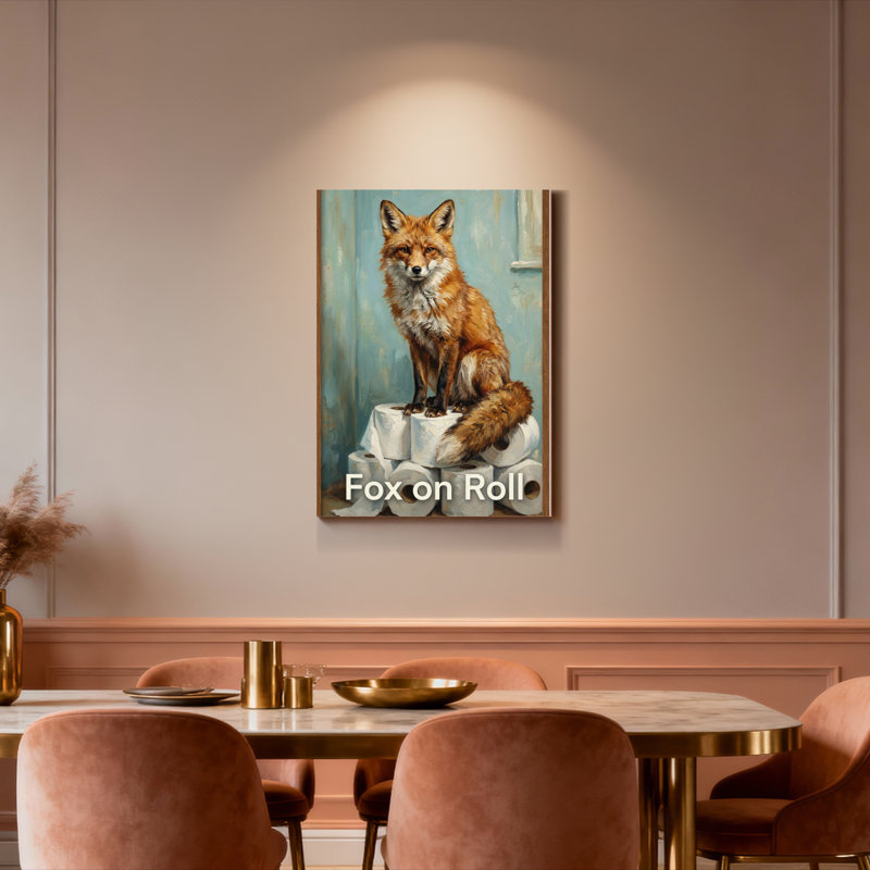 Renard sur rouleau, ensemble de 1 reproduction d'art sur toile tendue, H 36 po x l 24 po