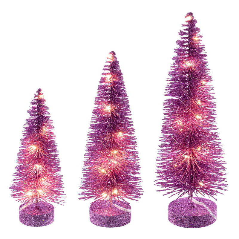  Ensemble d'arbre à brosse rose 8 "-10" -12 "., Blanc chaud, Rose, H 1 pi