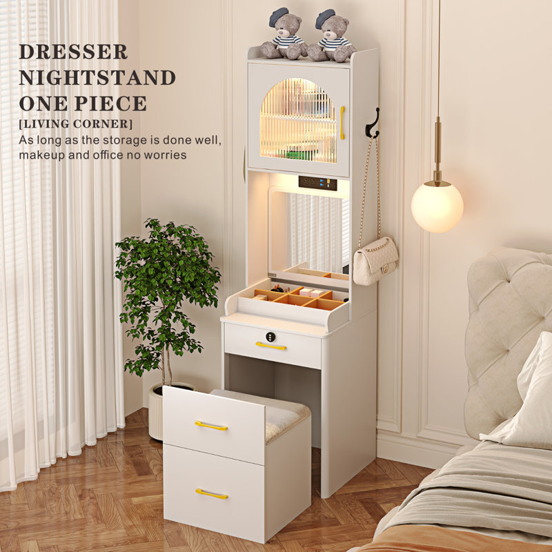 Dressing Table with Mirror, White