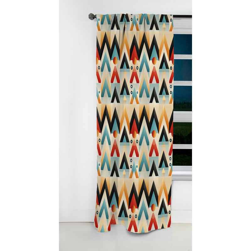 Motif géométrique Mid-Century bleu et beige - Rideau occultant géométrique abstrait - 1 panneau, L 52 po x L 63 po
