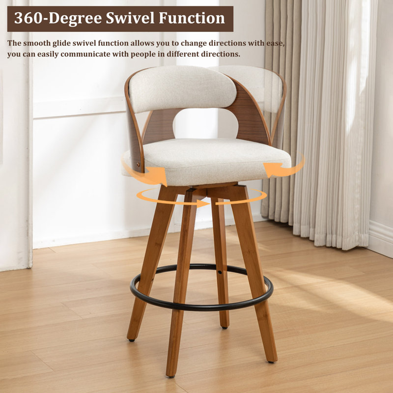 Chandler Modern Swivel Linen Counter Stool And Bar Stool (Set Of 3), Bar Stool (30” Seat Height), Beige Linen