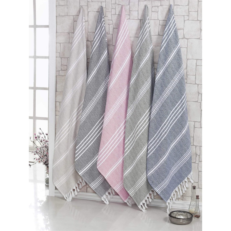 Wadlington Turkish Cotton Beach Towel , White/Green