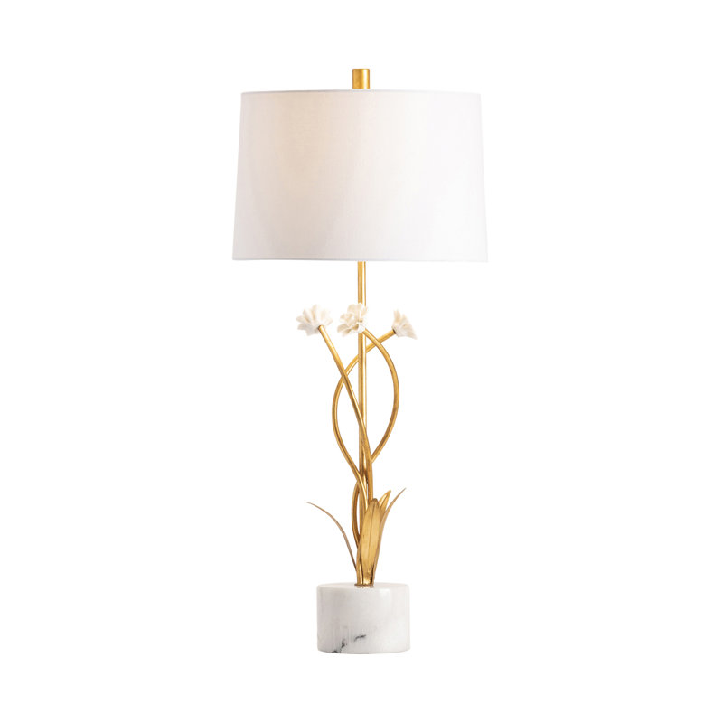 31.5" Marble Table Lamp With White Shade