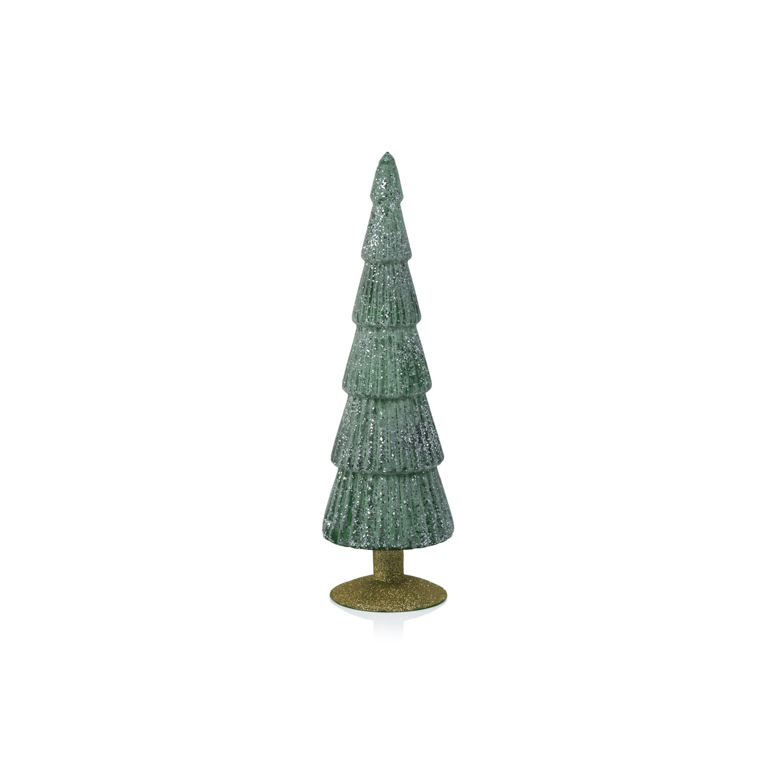 Amaryllis Glass Tree on Glitter Base, 13.5" H x 3.5" W x 3.5" D, Green/Gold