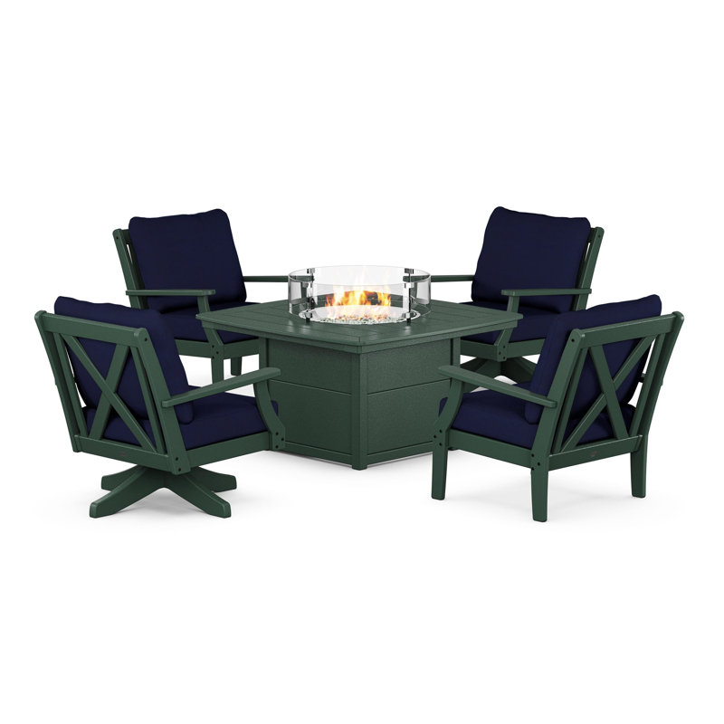 Ensemble de conversation à assise profonde et foyer 5 pièces Braxton, Vert, Navy