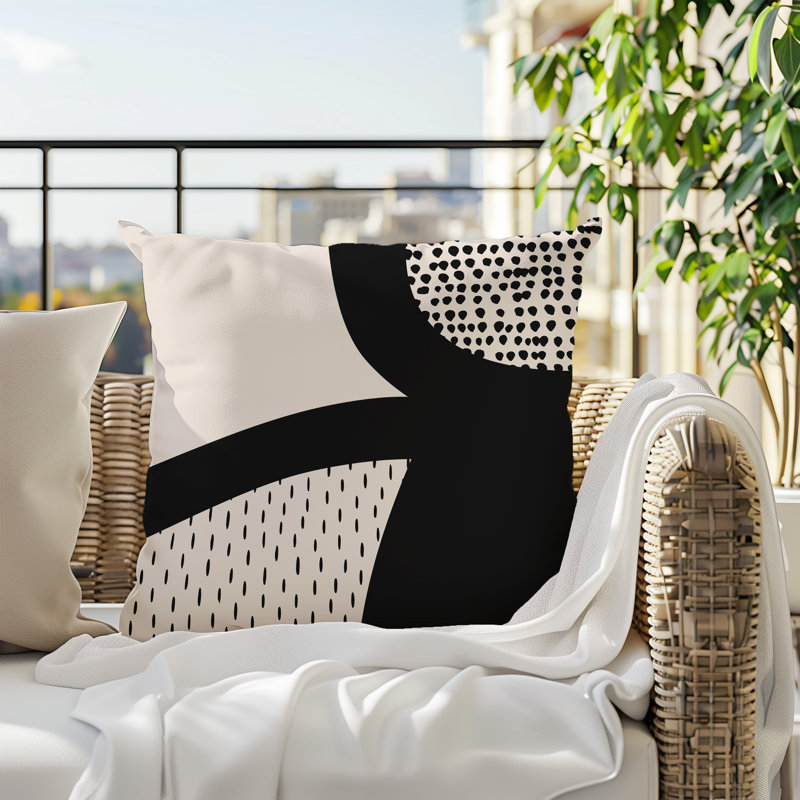 Coussin carré intérieur / extérieur pia, H 17 po x l 17 po, Blanc cassé / noir