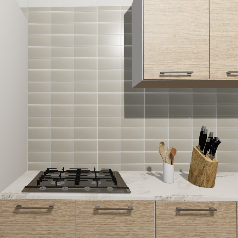 Charm School 4'' W x 8'' L Glass Subway Singular Tile, Greige