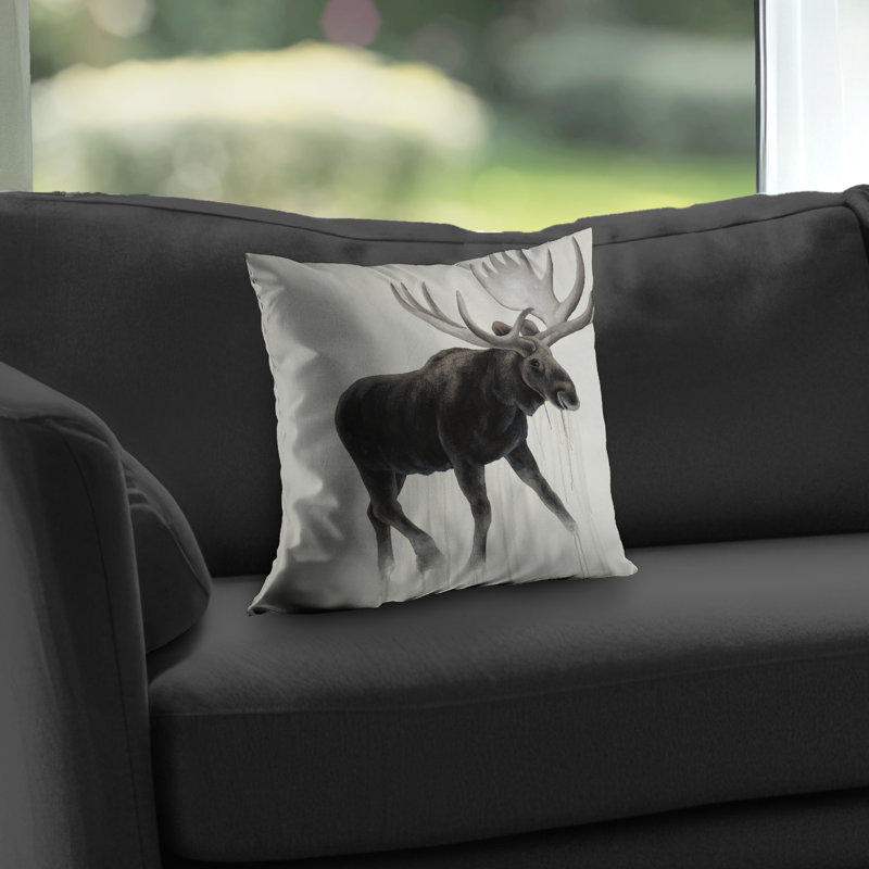 Walking Moose Beige Poly Twill Throw Pillow - Home Decor Insert