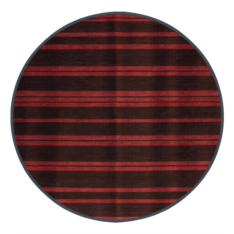 Tapis noir à rayures horizontales lavable à la machine, Rond 6 pi