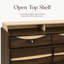 Commode à 9 tiroirs de 63 po de largeur pour chambre à coucher avec éclairage DEL, tablette ouverte, poignées rondes et poignées en bois, noyer-369137110