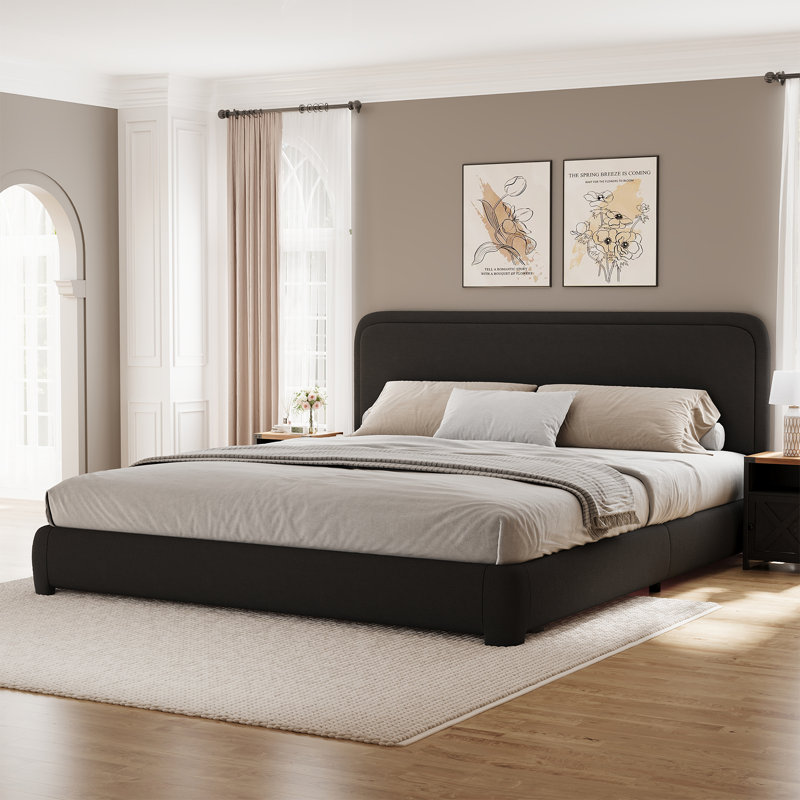 Ensemble de lit plateforme tapissier 3 pièces Bensu Boucle, Noir, Très grand