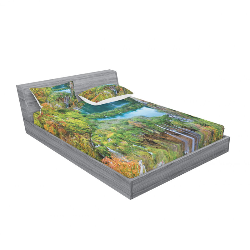 Ensemble de draps Mountains of Plitvice Lakes, Ensemble de drap pour grand lit avec drap-housse