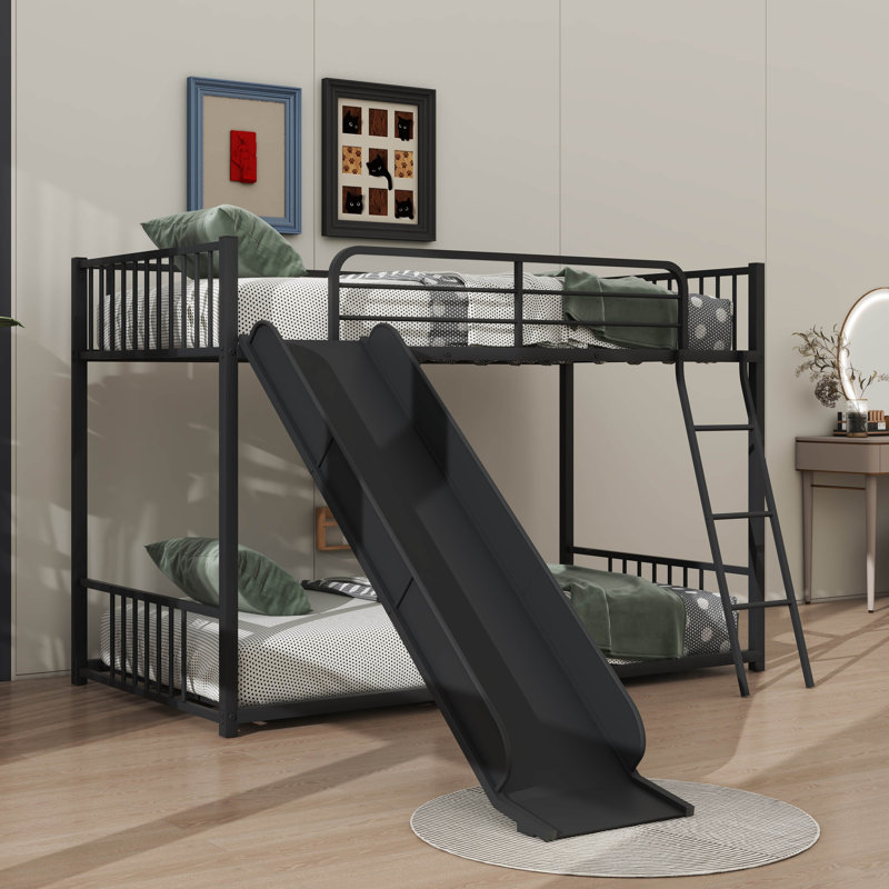 Lit superposé en métal avec glissière, Noir, noir, noir, noir