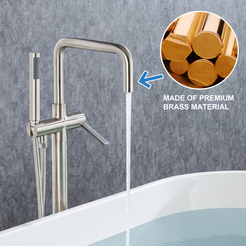 Rainlex Single Handle Floor Mounted Clawfoot Tub Faucet with Handheld Shower Freestanding Faucet, Brushed Nickel