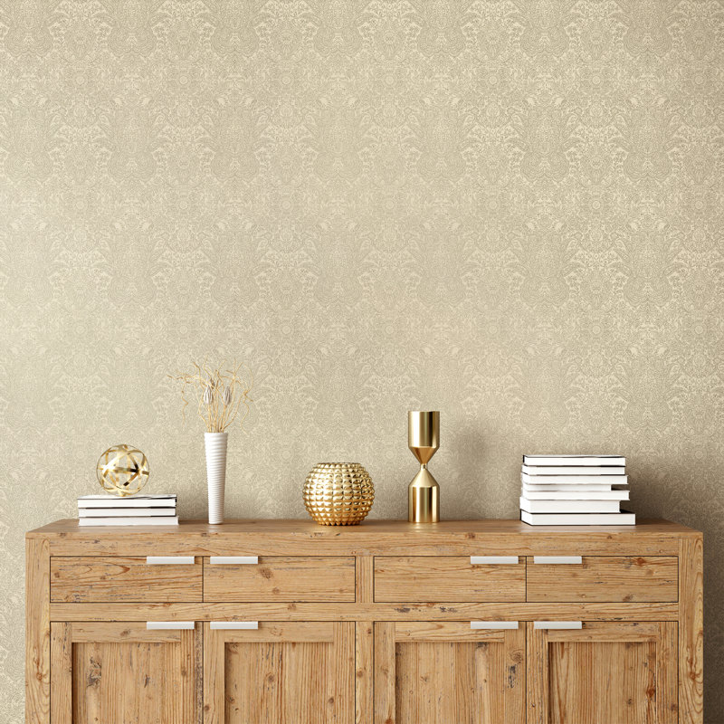 Precious Collection Glitter Brocade Damask Wallpaper Roll, Cream