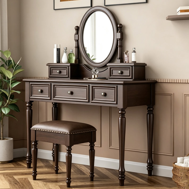 43.31"French-style minimalist full-solid wood dressing table