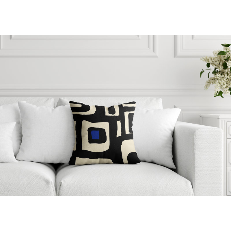 Coussin intérieur / extérieur en polyester filé Banksy, 19 po x 19 po, Bleu marine / Blanc cassé