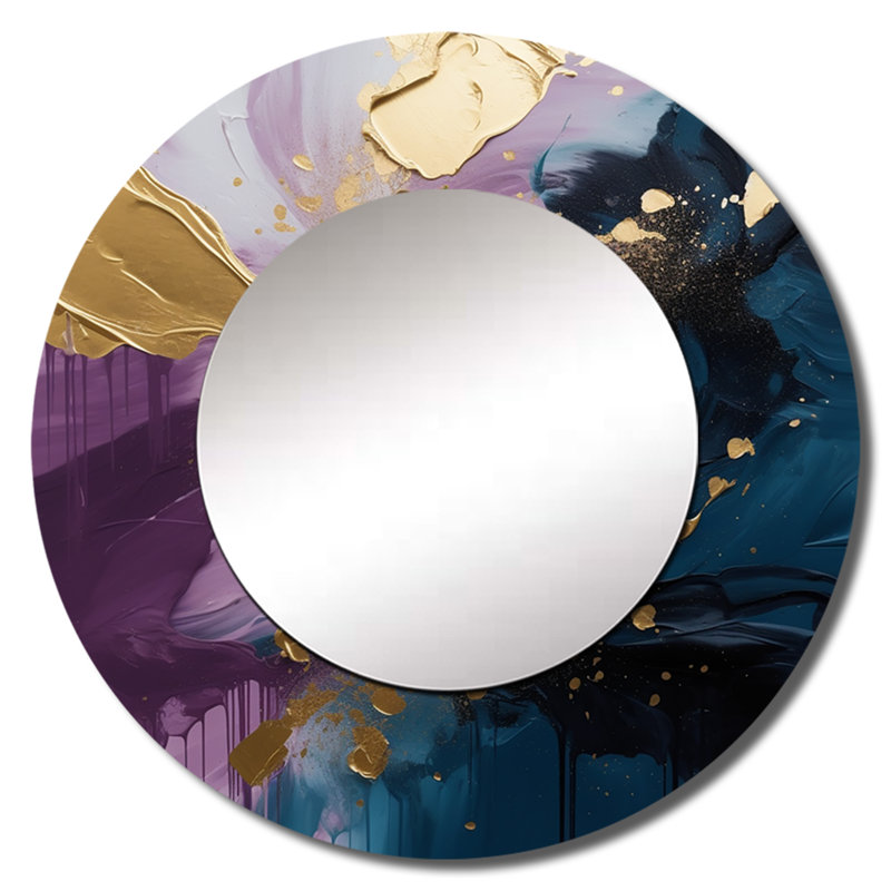 Oene, réalités mauves et bleues sur toile IV - peinture abstraite, miroir mural unique, miroir rond violet, 29 po x 29 po