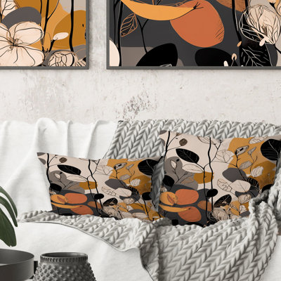 Retro Terracotta Wildflowers Illustration I - Abstract Botanicals Printed Throw Pillow