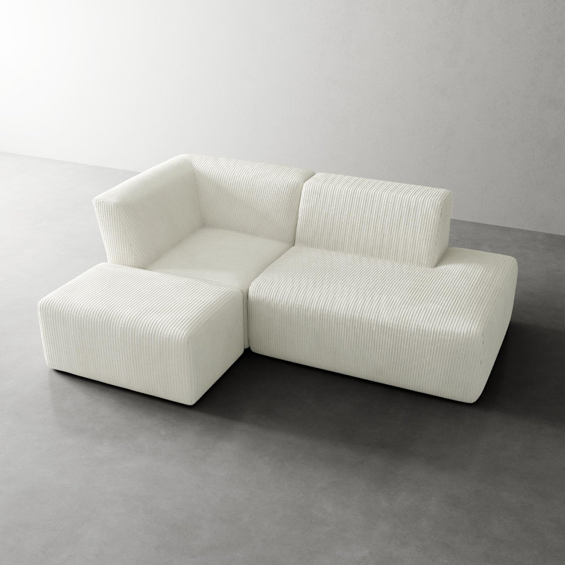 Berlare 3 - Piece Upholstered Boneless Compression Corduroy Modular Sectional Sofa Set with Removable Ottoman – Fully Compressed, No Assembly Required