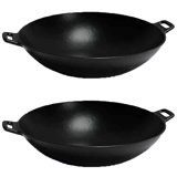 Kamado Joe Cast Iron Wok W/ Handles For Classic Or Big Joe Grill, Black (2 Pack)