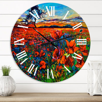 Blossoming Poppy Fields with Distant Tree - Horloge murale traditionnelle