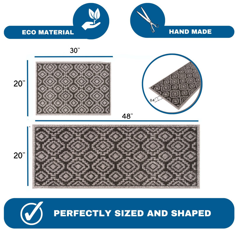 Sinath Kitchen Mat 2 piece Non Slip Washable Set Sinath Kitchen Mat 2 piece, Rectangle 48" x 20" + 30" x 20"