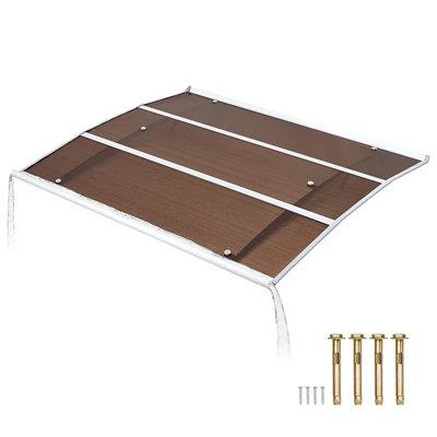 Exterior Door Awning 37 x 47 in, Polycarbonate Window Canopy with Drainage & ABS Bracket, Rain Snow Sun Protection Overhang for Front Door Patio Porch, Brown