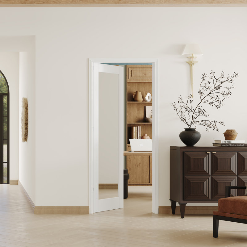 1 dalle de porte intérieure en miroir 1 porte - Panneau de fibres à densité moyenne blanc avec cadre réglable et cadre pré-suspendu (porte et cadre livrés séparément)