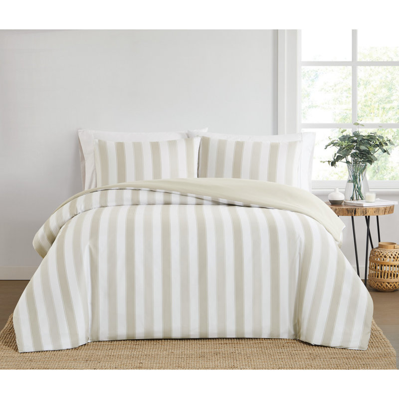 Aiden Standard Striped Comforter, White/Tan, King Comforter + 2 King Shams