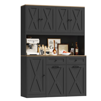 Armoire à poubelle à grande capacité avec tablette à micro-ondes et armoire de rangement autoportante