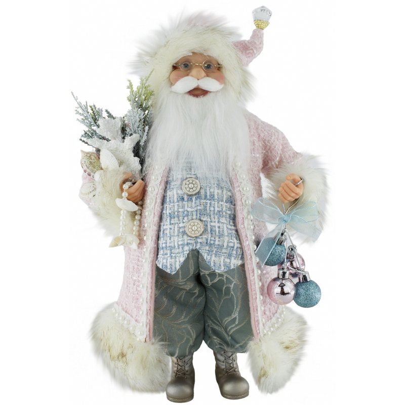 16" Pink & Blue Textured Chenille Santa