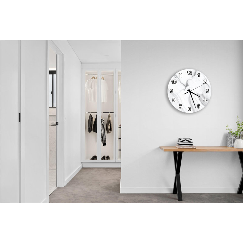 Horloge murale en verre trempé à motif de marbre, style contemporain, blanc, décoration de maison, décoration intérieure, style moderne