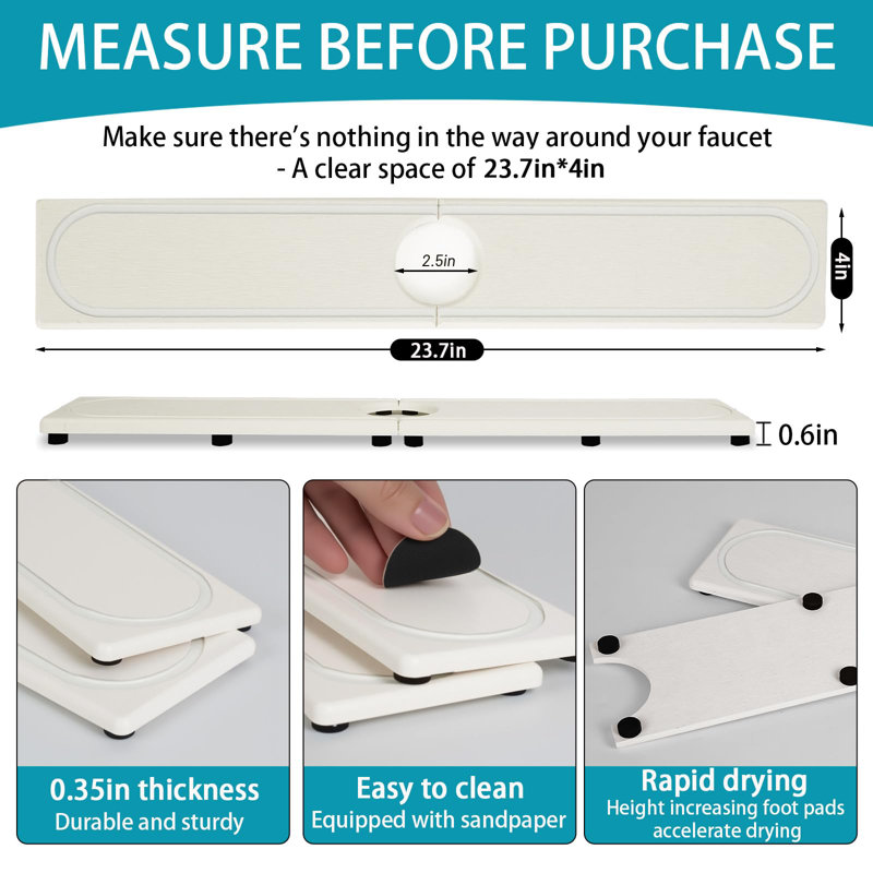 Diatomite Stone Faucet Mat With Raised Feet, Fast Drying Water Absorbent Sink Tray For Kitchen & Bathroom, Anti-Splash Countertop Protector