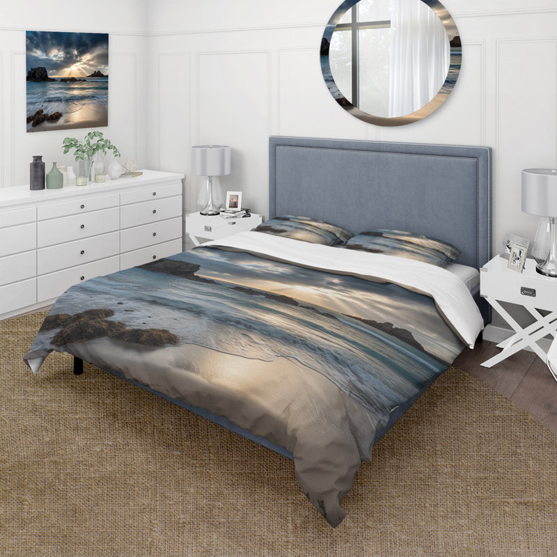Beautiful Porthcothan Bay I - Ensemble de housse de couette Modern Beach - Microfibre de polyester