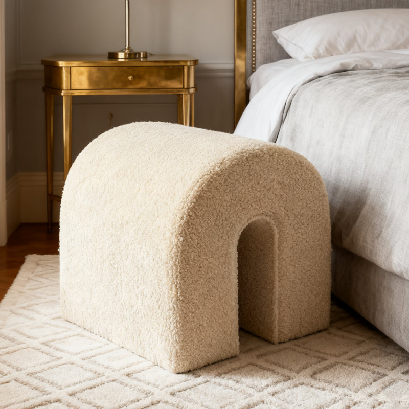 45cm Arched Footstool Large Ottoman, Wood