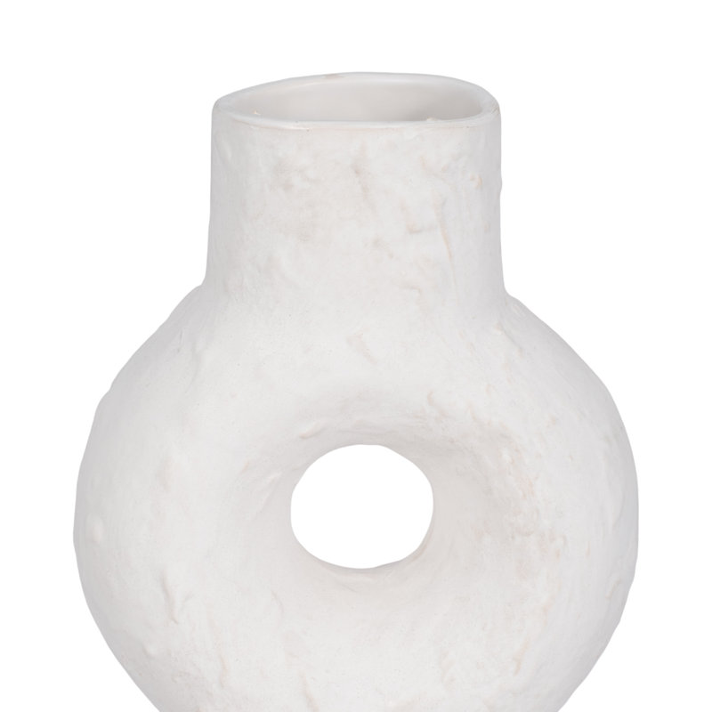 Ceramic Textured Stacked Circles Vase, White, Novelty, 17" H x 6" W x 3" D