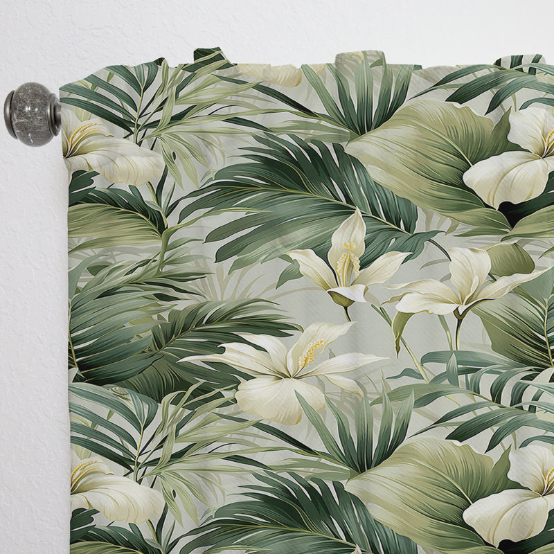Neutre motif tropical Tropics I - Rideau floral - Velours obscurcissant - 1 panneau, L 52 po x L 63 po