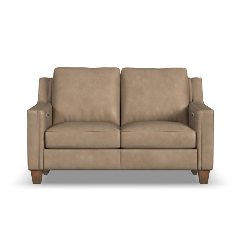 Finnegan 61" Genuine Leather Reclining Loveseat, Cream