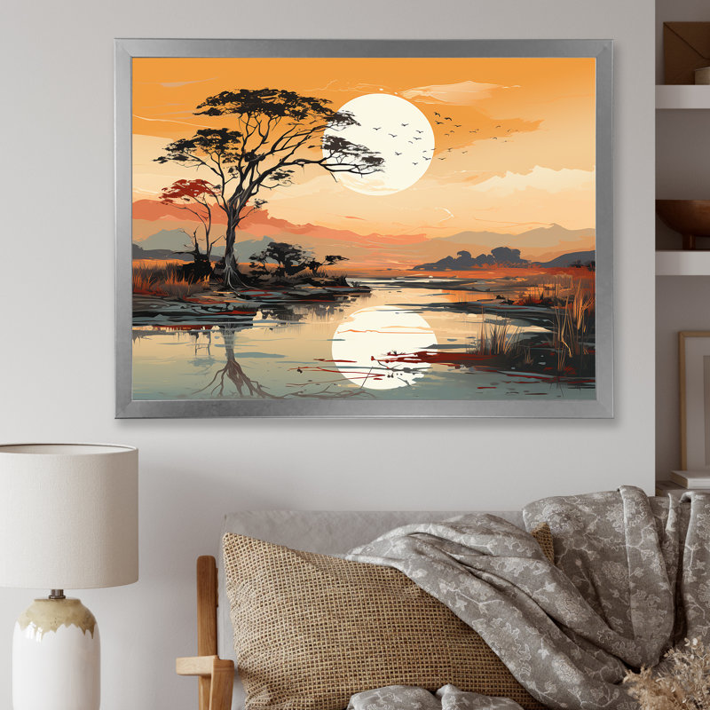 «Afrique Minimalisme», impression sur toile, Cadre simple argenté, H 24 po x l 32 po x P 1 po