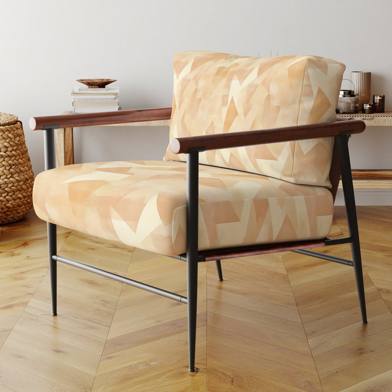 Chaise d'appoint géométrique - Fauteuil beige, Bras ronds bruns