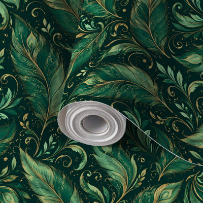 Peel and Stick Wallpaper Contact Paper Luxury golden emerald Abstract gold line arts green emerald Self Adhesive and Removable 24in x 118in(60x300cm)