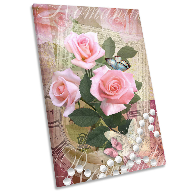 Three Pink Roses Floral Flower - Wrapped Canvas Print, 91.4cm H x 61cm W x 4cm D