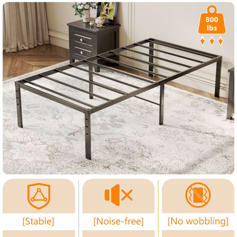 Structure de lit robuste, lit plateforme en métal sans sommier, Lit simple, 18"
